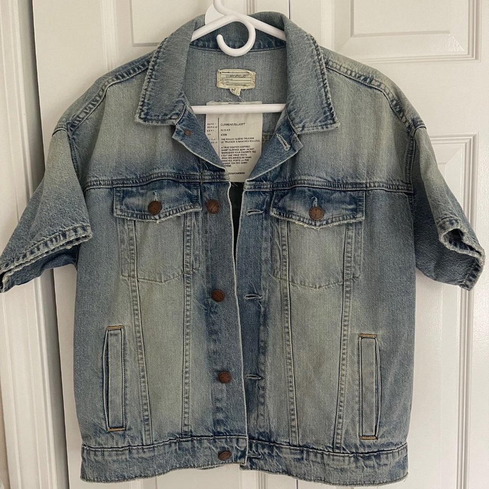 Current/Elliott Rolled Sleeve Trucker Denim Jean Jacket